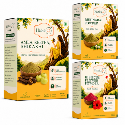 Herbal Hair Cleanse, Bhringraj & Hibiscus Powder Combo — For Hair Growth & Natural Shine